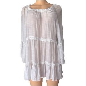 Spences White Peasant Boho‎ Shirt Blouse XLarge Flowing Sleeves Eyelet